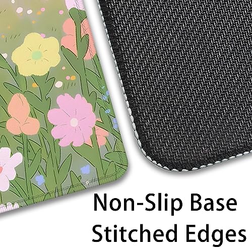 Flower Desk Pad Mouse Pad，Large Cartoon Cute Mouse Pads with Stitched Edges,Non-Slip Waterproof Rubber Base,Kawaii Nature Desk Mat for Desktop,Keyboard Pad for Office Home Work(27.5X11.8 in) - color: Bear and Flower