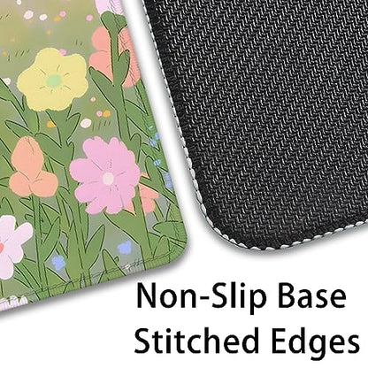 Flower Desk Pad Mouse Pad，Large Cartoon Cute Mouse Pads with Stitched Edges,Non-Slip Waterproof Rubber Base,Kawaii Nature Desk Mat for Desktop,Keyboard Pad for Office Home Work(27.5X11.8 in) - color: Bear and Flower