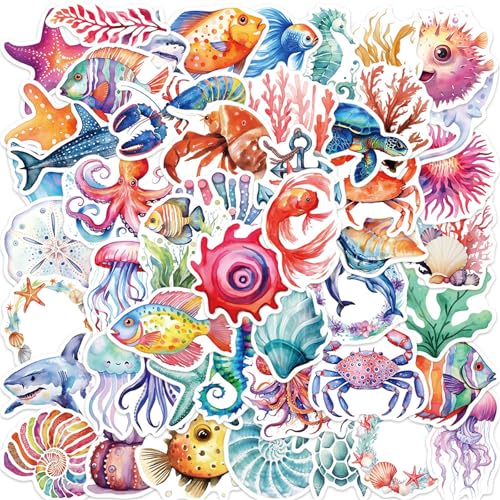 50Pcs Ocean Animal Stickers Marine Life, Colourful-W2 - color: Colourful-w2