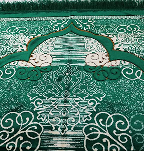 Modefa Prayer Mat | Turkish Velvet Muslim Prayer Rug Muslim Prayer Mat Islam | Soft Beautiful Prayer Rug Janamaz Sajjadah with Car Hanger | Classic Elegant Swirl (Green) - color: Green