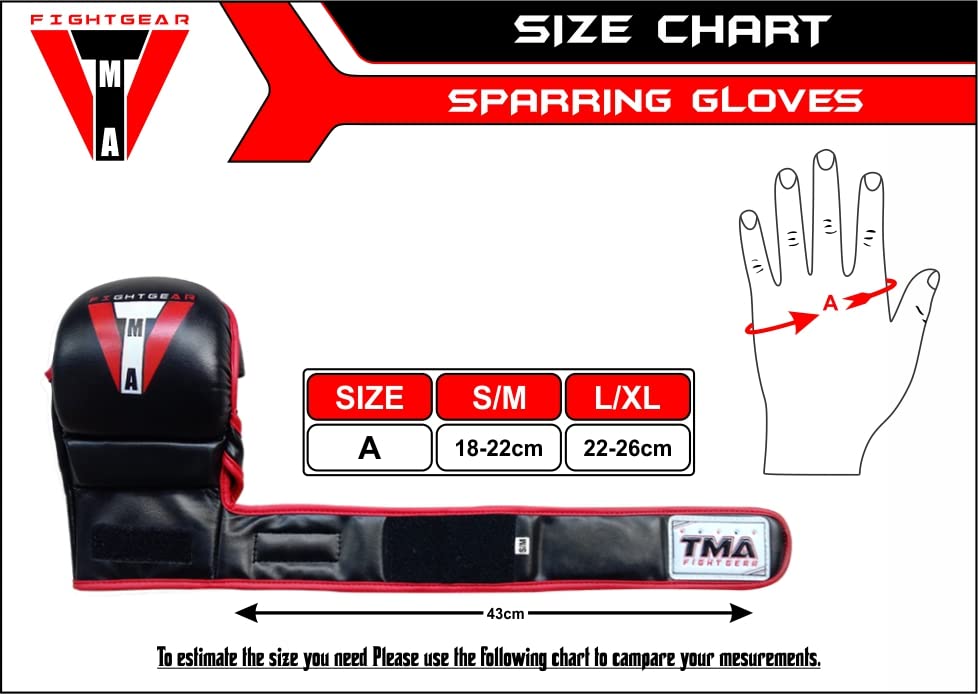 TMA MMA Gloves Sparring Grappling, Hybrid Martial Arts Mitts Men Women, Muay Thai, Punching Bag Kickboxing - size: Small-Medium
