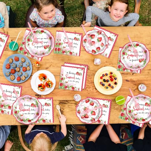 Qyeahkj 100 Pcs Strawberry Baby Shower Party Plates Napkins Forks Supplies Set Sweet Berry Tableware Party Supplies A Berry Sweet Baby Is On The Way Strawberry Dinnerware Decorations Favors Serve 25 - style: Strawberry Theme Baby Shower