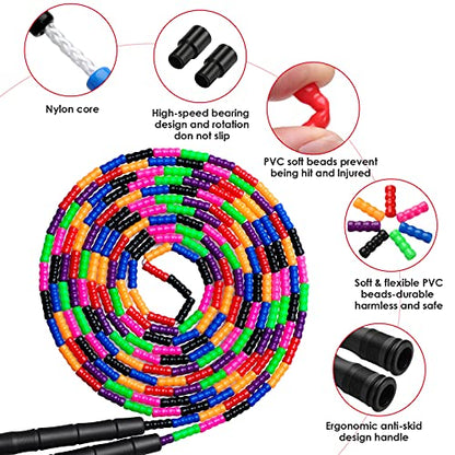 Double Dutch Jump Rope Long Jump Rope 16 FT 1 Pack/2 Pack, Adjustable Soft Beaded Diy Jump Rope for Kids Adult Long Enough for 5-6 Jumpers - color: Black-1 Pack