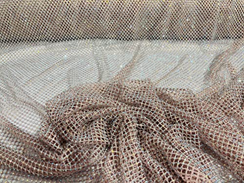 New Creations Fabric & Foam Inc, 45" Wide AB Iridescent Rhinestone On Soft Stretch Fish Net Fabric by The Yard (1 Yard, Iridescent Rhinestones on Blush Mesh) - color: Iridescent Rhinestones on Blush Mesh