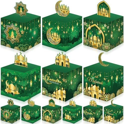 Faccito Eid Party Boxes, 36 Pcs Ramadan Treat Boxes in 6 Designs, Eid Mubarak Boxes for Muslim Islamic Party Supplies Decor