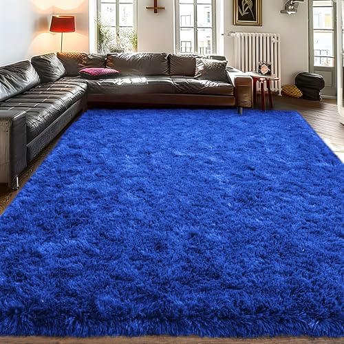 5x7 Royal Blue Washable Shag Fluffy Living Room Rug - color: Royal Blue, size: 5' x 7' (Rectangular)