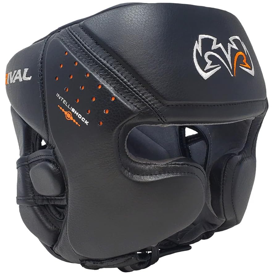 RIVAL Boxing RHG10 Intelli-Shock Headgear, D3O Front and Side Padding, Hook and Loop Back Adjustment with Lace on Top, and Anatomical Rear Head Pad Every Time - color: Black, size: Small