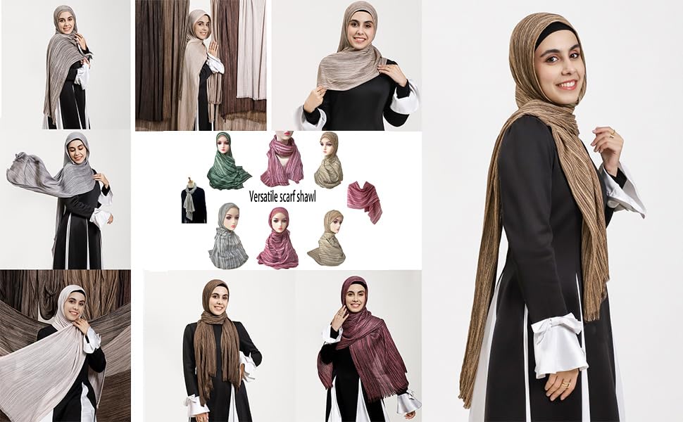 Scarves for Women Lightweight stripe Scarf Cotton Hijab Shawls - color: Khaki