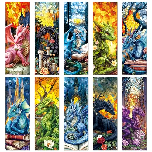 Fantasy Dragon Bookmark Gifts - 10pcs Stained Glass Bookmarks Gift - style: Dragon