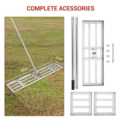 Garvee 30x10 Inch Stainless Steel Heavy Duty Lawn Leveling Rake – 72 Inch Long Handle, 180° Rotation, Topdressing and Landscape Rake for Lawns, Gardens, Farms, Golf Courses, Pastures – Easy Attachment - size: 30in