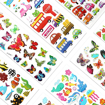 SAVITA 3D Stickers for Kids & Toddlers 500+ Puffy Stickers Variety Pack for Scrapbooking Bullet Journal Including Animal, Numbers, Fruits, Fish, Dinosaurs, Cars and More…