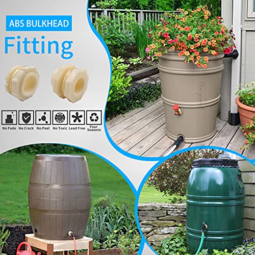 NPT1/2 ABS Bulkhead Fitting, Pipe Connector for rain Barrel Garden Hose Adapter Spigot kit Water Tank Gallon Drain Bucket (pack of 4 pcs) - size: NPT1/2 female thread (3/4 inch I.D.）ABS