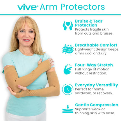 Vive (2 Pairs) Arm Protectors for Thin Skin and Bruising - Protective Geri Arm Sleeve Guards for Elderly, Men & Women - size: Large