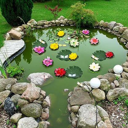 22 Pcs Realistic Artificial Floating Lotus Foam with Artificial Butterfly Dragonfly Frog Fake Lily Pads for Home Pool Patio Garden Koi Fish Pond Aquarium Pool Wedding Fountain Decor (Dragonfly)