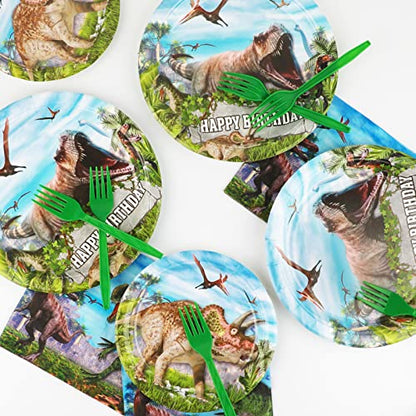 96 Pcs Dinosaurs Theme Party Plates Napkins Dinosaur Tableware Set - style: Dinosaur