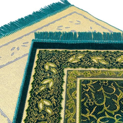 Muslim Prayer Rug, Soft Plush Thin Islamic Prayer Mat, Janamaz, Sajada, Praying Carpet, Islamic Gift, Foldable Portable Turkish Prayer Mat for Men&Women, Lightweight Travel Prayer Rug, 26"x43" - color: Jeddah / Darkgreen2