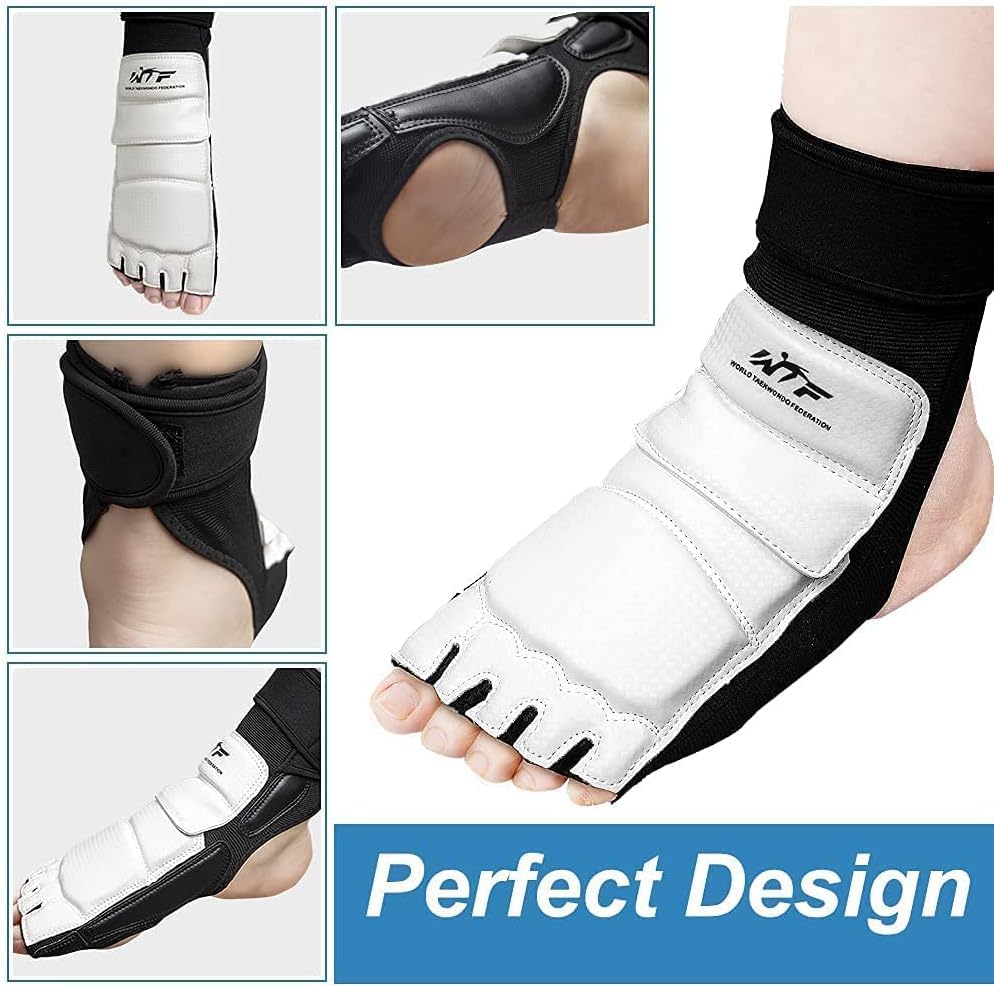 Taekwondo Karate Gloves & Sparring Gear Foot Protector Set, Boxing Sparring Foot Guard and Half-Finger Gloves for Martial Arts TKD Kung Fu Punch Bag Kickboxing MMA Training - size: X-Small