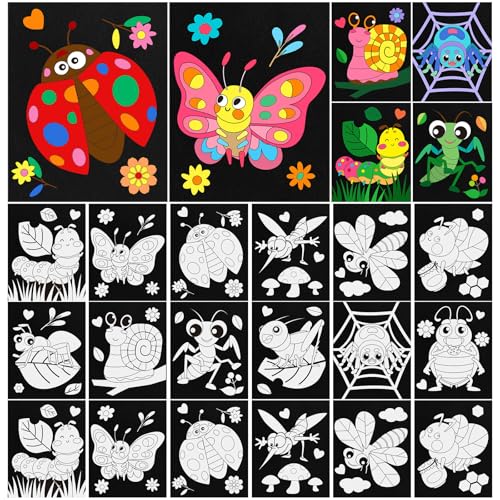 Cinrobiye 48 Pcs Velvet Coloring Posters Insect Fuzzy Posters to Color Bulk Felt Coloring Page Craft for Adults Teenagers All Ages Classroom Assisted Living Festive Holiday Art&Craft Activity - style: Insect