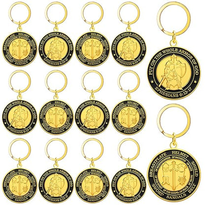 Tondiamo 12 Pcs Put on The Whole Armor of God Keychain for Men Christian Religious Prayer Keychain Gift Bulk for Military Church Members Women
