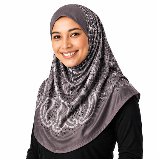 Instant Hijab for Women, Printed Jersey Slip-On Ready to Wear Hijab Scarf - color: Mg-hhj-703