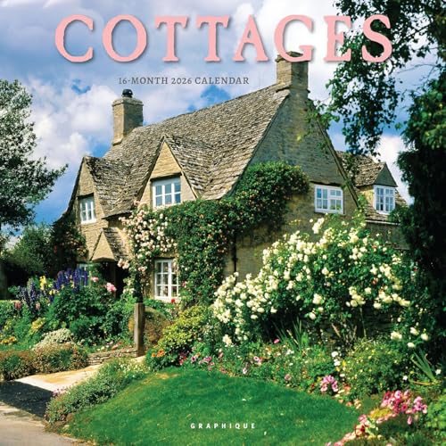 Graphique 2026 Cottages Wall Calendar | 12” x 12” | Thick Paper | Home & Office Organizer | Large Monthly Grid | 3 Languages & Marked Holidays | 4 Month Preview Page for 2027 - color: Cottages