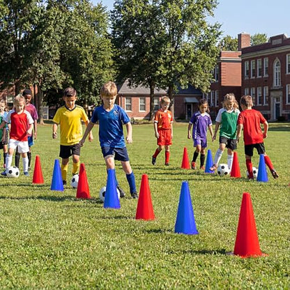 30 Pieces 9 Inch Traffic Cones Plastic Sport Agility Training Safety Cones Soccer Practice Equipment for Basketball Football Drills Exercise, Outdoor Activity and Events - color: Red,Blue