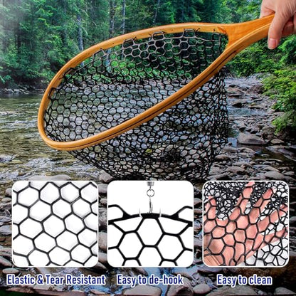 Dr.Fish Fishing Landing Net Replacement Rubber Fishing Net Without Handle Foldable Mesh Netting for Freshwater Saltwater - color: Black, size: C-44.88'' Girth(15.75'' Dia, 7.9*5" Depth)