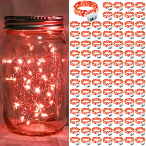 100 Pack Red Fairy Lights 7Ft 20 LED Twinkle String Lights 3 Modes Battery Operated Waterproof Firefly Starry for Mason Jar Party Table Centerpieces Halloween Christmas Valentines Day - color: Red, size: 100