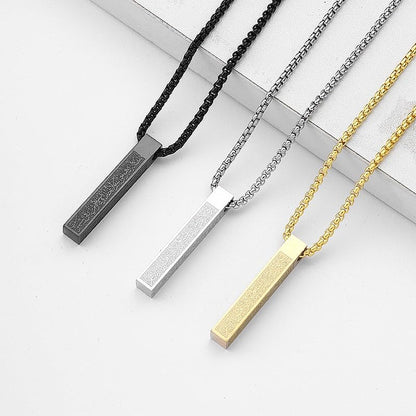Ayatul Kursi Vertical Pendant Necklace Stainless Steel 3D Bar Allah Necklace for Men Women Islamic Quran Prayer Talisman Islamic Jewelry Islam Eid Ramadan Gift - color: Silver 3D bar necklace