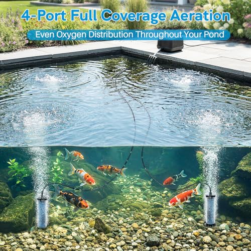 Antfraer Pond Aerator Accessories Kit, Compatible with Antfraer 635GPH Aerator, 52.4ft Airline Tubing + 4-Way Splitter + 4 Bubble Stones for Koi Ponds, Water Gardens & Septic Systems - style: Pond Aerator Accessories Kit