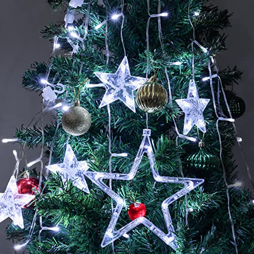 Blingstar Star Curtain Lights - 138 LED 12 Star Lights, 8.2ft Extendable, 8 Modes, Remote, Cool White - color: Cool White