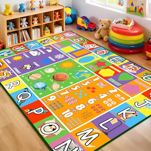 Kid Rug ABC Rugs for Playroom, Alphabet Rug for Kids Room Educational Learn Preschool Rugs Bedroom Living Room Decor Mat, 4.5 x 6 Feet - color: Multi 126, size: 4'6" x 6' (Rectangular)