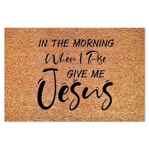 in The Morning When I Rise Give Me Coir Doormat Christian Quote Coir Fiber Doormat Funny Thick Durable Non Slip Mat for Entrance Porch Patio Apartment 16x24in - color: Style-16, size: 2' x 1'4" (Rectangular)