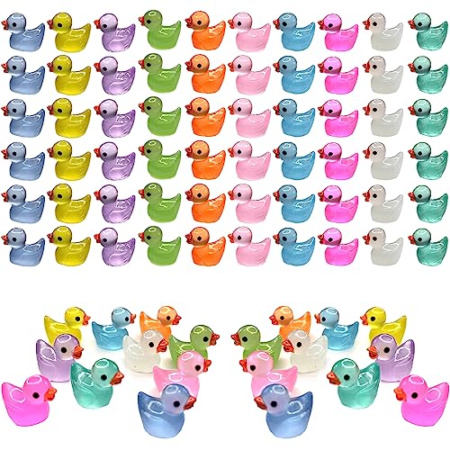 Cidinge 60 Pcs Mini Resin Ducks Luminous Tiny Ducks Miniature Duck Glow in The Dark for DIY Garden Dollhouse Duck Accessories Micro Landscape Aquarium Party Decor - style: 60pcs Luminous Ducks