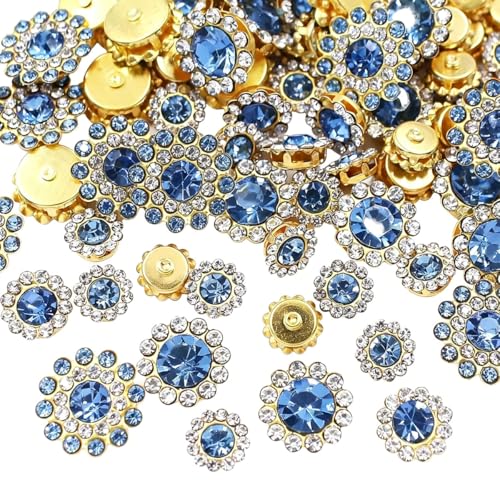 100pcs Crystals Glass Sew on Rhinestones with Gold Claw Mixed 8mm 10mm 12mm 14mm Sunflower Gems for Sewing Headband Jewelry Crafts Clothes Shoes Belt Wedding Accessories (09 Light Blue) - color: 09 Light Blue