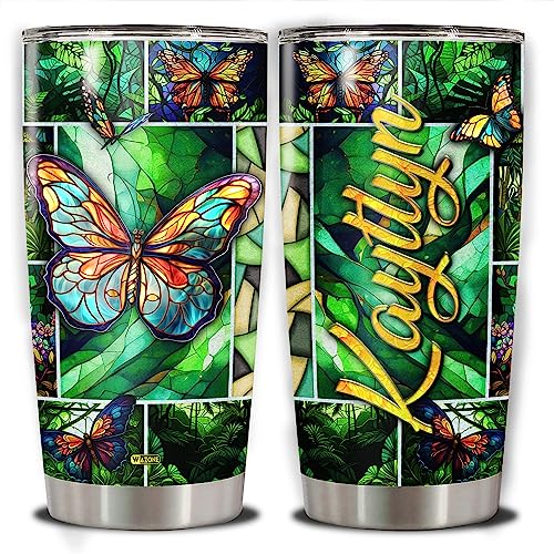 WAZONE Personalized Butterfly Tumbler with Lid Customize Name Double Wall Vacuum Drawing 20 30 oz Stainless Steel Insulated Cup Travel Mug Things Gift for Girls Woman Mother Coworker Friends - color: Butterfly