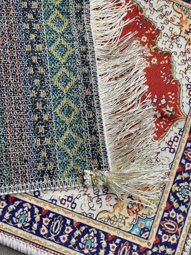 Portable Islamic Prayer Small Mat Classic Pattern Muslim Prayer Rug Small Rug Foldable Salah Carpet Mat with Tassel - color: Red
