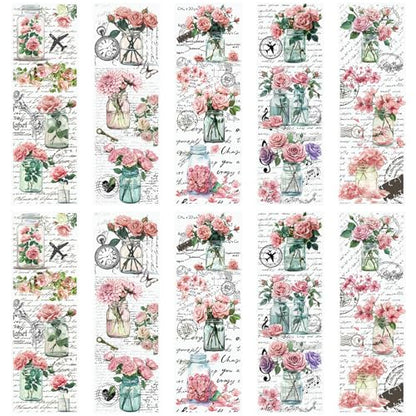 WANDIC 10 Sheets Rub On Transfer Sticker, Pink Flower Stickers Waterproof Transfer Decals for DIY Scrapbooking Photo Albums Furniture,11.8 * 3.9in - color: Pink Flower