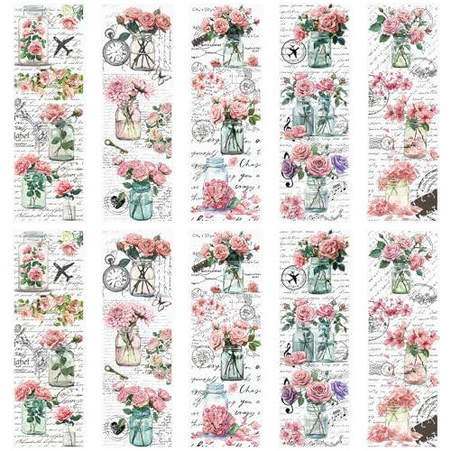 WANDIC 10 Sheets Rub On Transfer Sticker, Pink Flower Stickers Waterproof Transfer Decals for DIY Scrapbooking Photo Albums Furniture,11.8 * 3.9in - color: Pink Flower