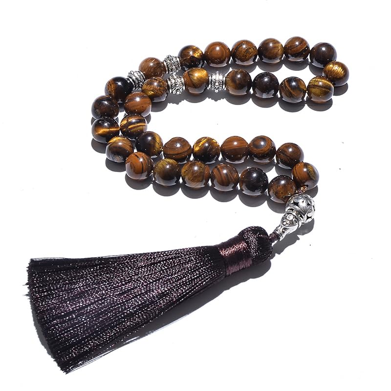 Tasbih Prayer Beads Allah & Muhammad Islamic Prayer Rosary Muslim Islam Misbaha Tasbeeh Sibha 99 Prayer Beads Necklace 33 Prayer Beads Bracelet - color: 10mm Tiger Eye