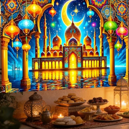 Nuxovilar 대형 라마단 무바라크 배너 - 폴리에스터 109.2 x 180cm(43 x 71인치) 모스크, 마당, 야외 장식용 (CF00167) - color: CF00167