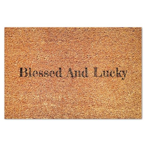 Blessed and Lucky Coir Doormat Doormat Lettering Saying Funny Weather Resistant Non Slip Mat for Home Entrance Floor Door Porch 16x24in - color: Style-14, size: 2' x 1'4" (Rectangular)