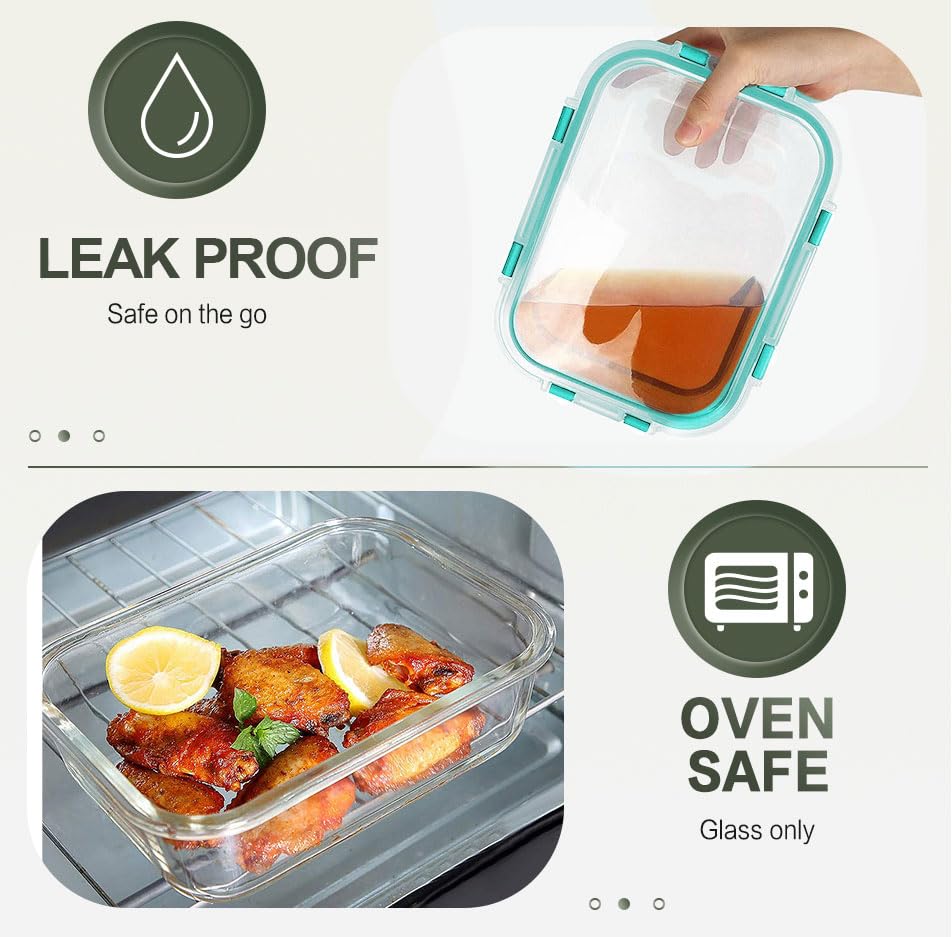 10 Packs 30 oz Glass Meal Prep Containers with Lids, Green | Glass Food Storage Containers, Airtight Lunch Bento Boxes, Microwave, Oven, Freezer and Dishwasher - color: Green