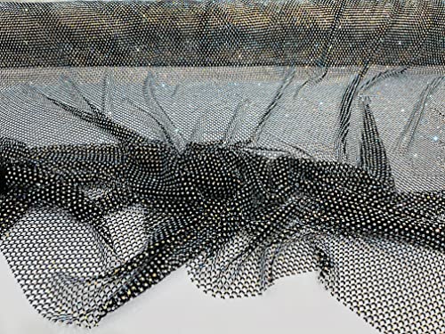 New Creations Fabric & Foam Inc, 45" Wide AB Iridescent Rhinestone On Soft Stretch Fish Net Fabric by The Yard (1 Yard, Iridescent Rhinestones on Black Mesh) - color: Iridescent Rhinestones on Black Mesh