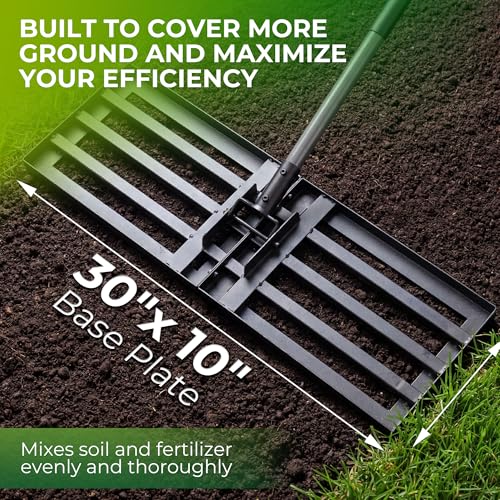 Walensee Foldable Split Lawn Leveling Rake, 30"x10" Heavy Duty Lawn Leveler Tool with 6.5FT Steel Handle, Levelawn Landscape Rake for Topdressing, Soil, Sand, Dirt, Backyard, Garden - size: 6.5FT 30"x10"