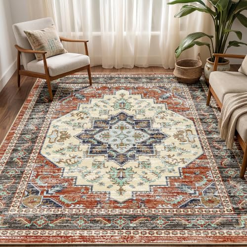 Area Rugs 5x7 Washable Non-Slip Boho Rug for Living Room, Taupe Red - color: Taupe Red, size: 5' x 7' (Rectangular)
