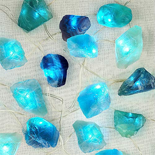 BOHON Natural Fluorite String Lights Battery Operated with Remote Timer - color: Blue