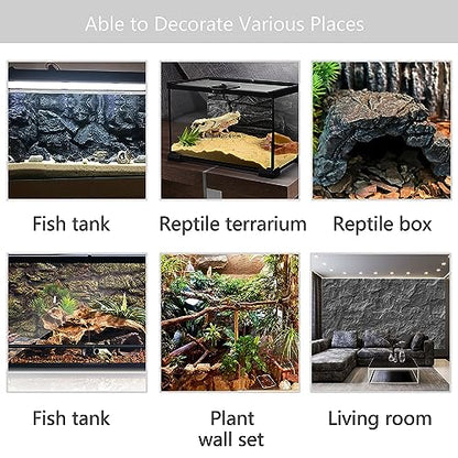 4pcs Rock Terrarium Background,3D Reptile Tank Background Board,Amphibian Stereo Backdrop Wall,Lizard Snake Gecko Spider Chameleon Turtle Fish pet silo Background Decorative Panel - color: grey-11.8"*8.8"（4pcs）