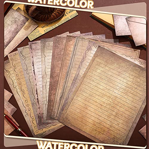 TaoBary 160 Pcs Stationery Paper Set 50 Double Sided Stationery Papers with 50 Matching Envelopes and 60 Round Dot Sticker, 10 Design(Vintage,8.5 x 11 Inch) - size: 8.5 x 11 Inch, style: Vintage