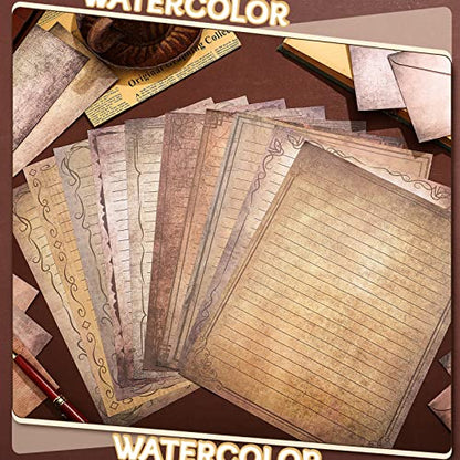 TaoBary 160 Pcs Stationery Paper Set 50 Double Sided Stationery Papers with 50 Matching Envelopes and 60 Round Dot Sticker, 10 Design(Vintage,8.5 x 11 Inch) - size: 8.5 x 11 Inch, style: Vintage